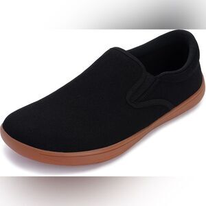 WHITIN Men’s Black Canvas Slip-On “Barefoot” Loafers with Rubber Soles (13 Wide)
